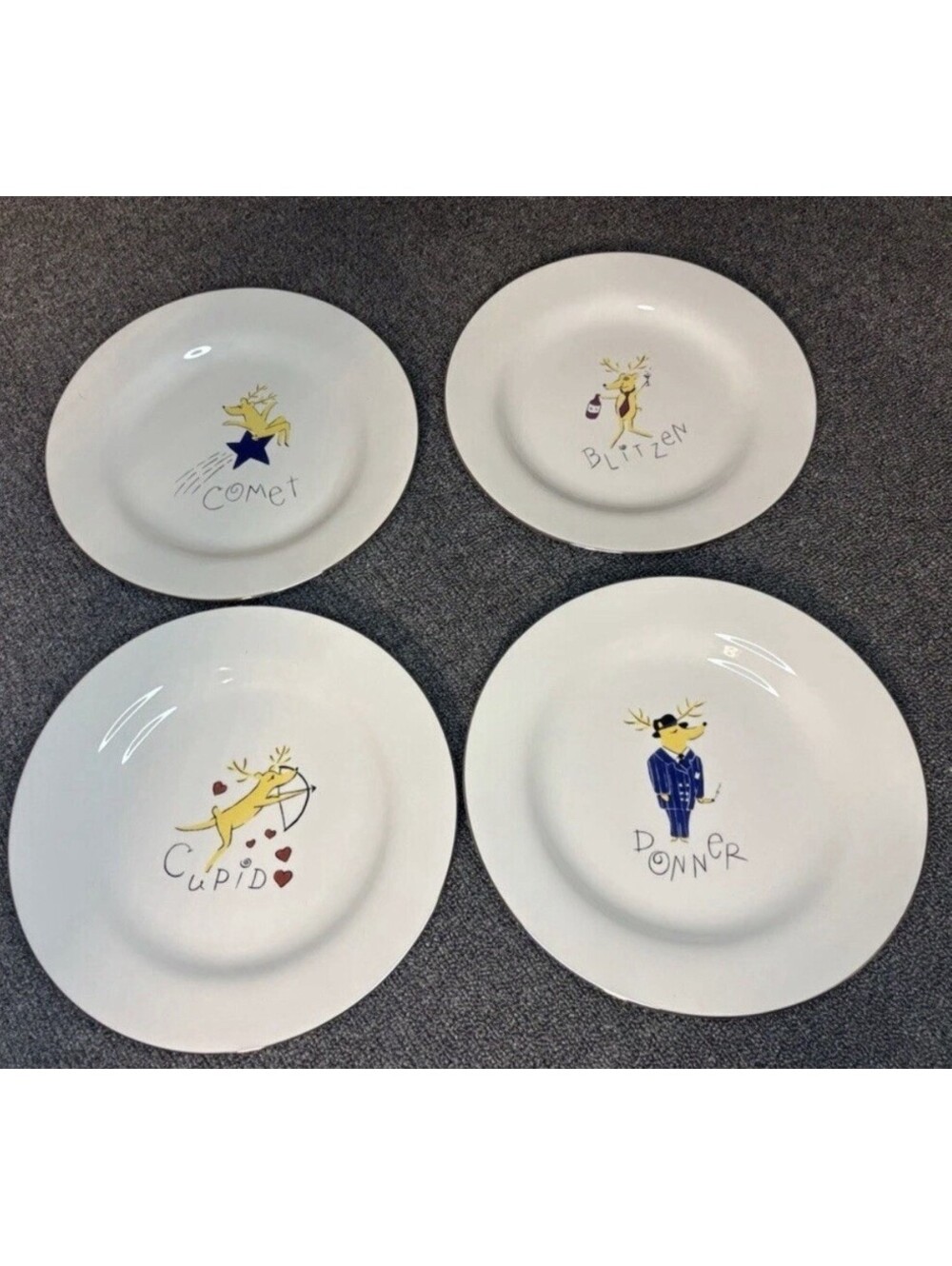 Pottery Barn Reindeer 8 .5" Cocktail Plates, Set of 4 Retired Pre Owned